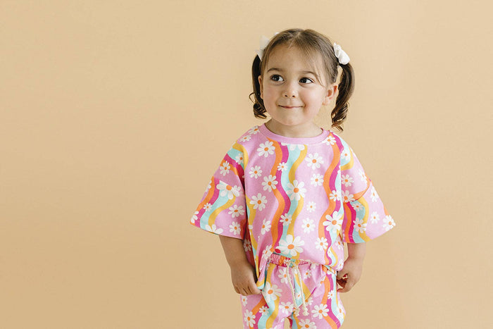 Lucky Panda Kids Shorts Set - Groovy Daisy (Final Sale)