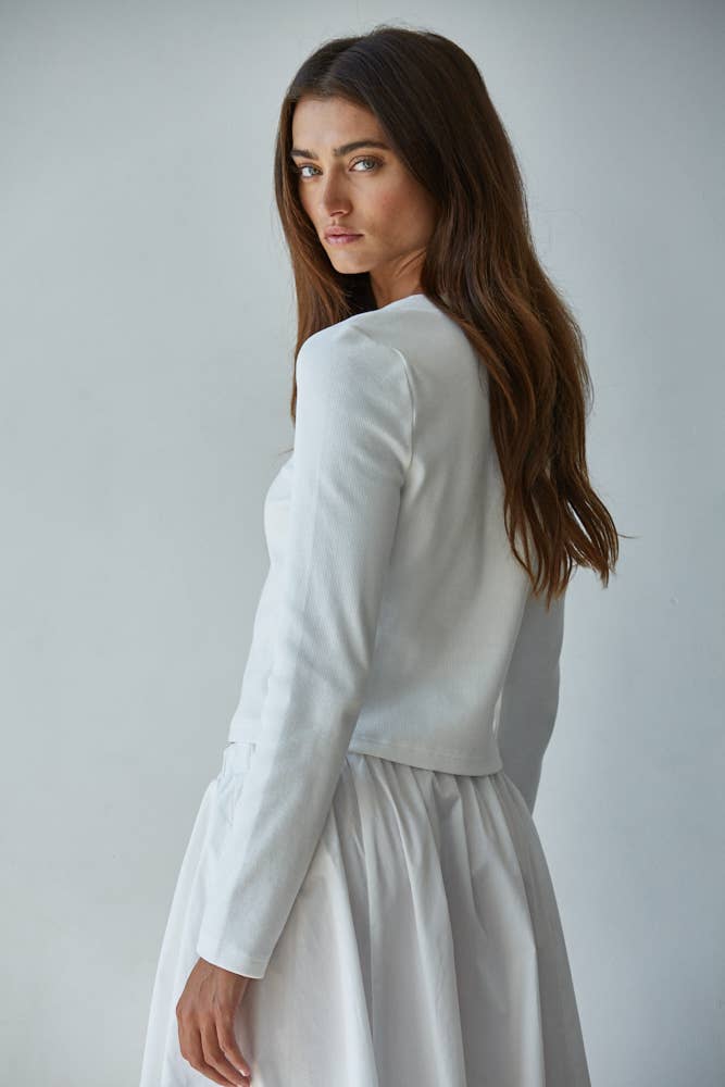 Women's Knit Ribbed 3/4 Sleeve Cardigan - Off White