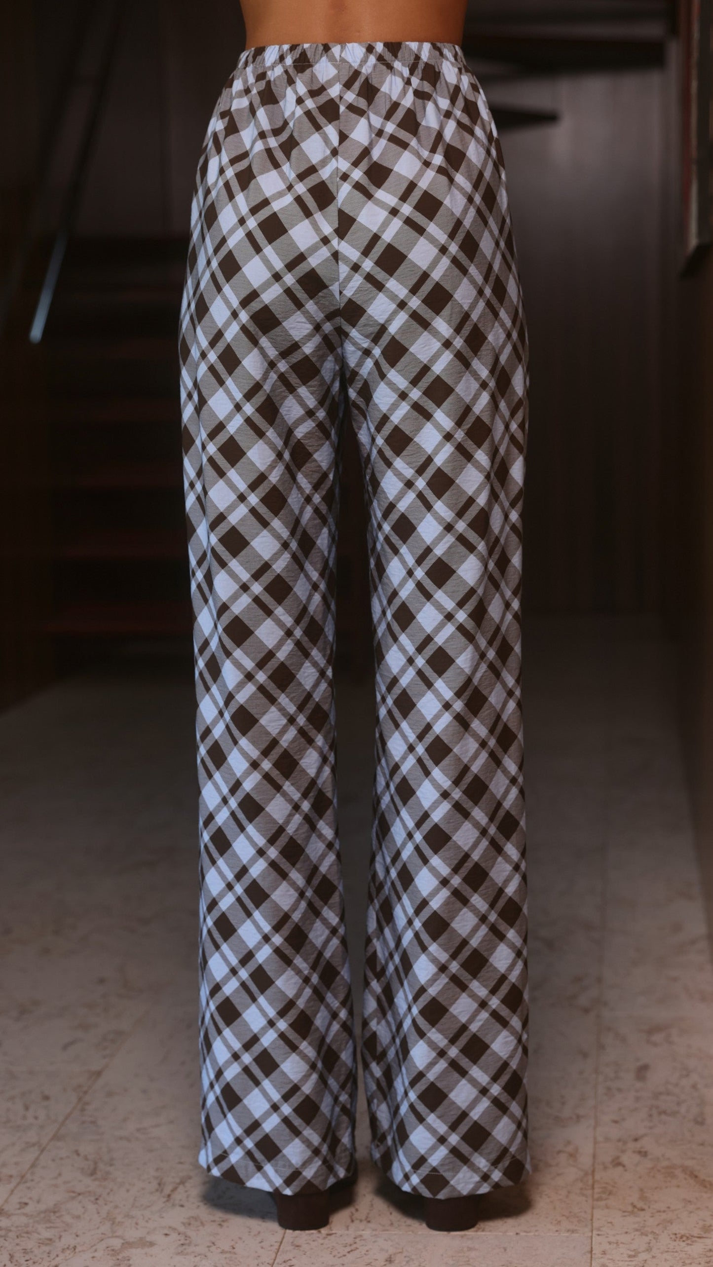 Imogen Button Pants - Chocolate/Blue Plaid