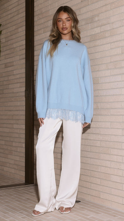 Stevie Lace Trim Sweater - Blue