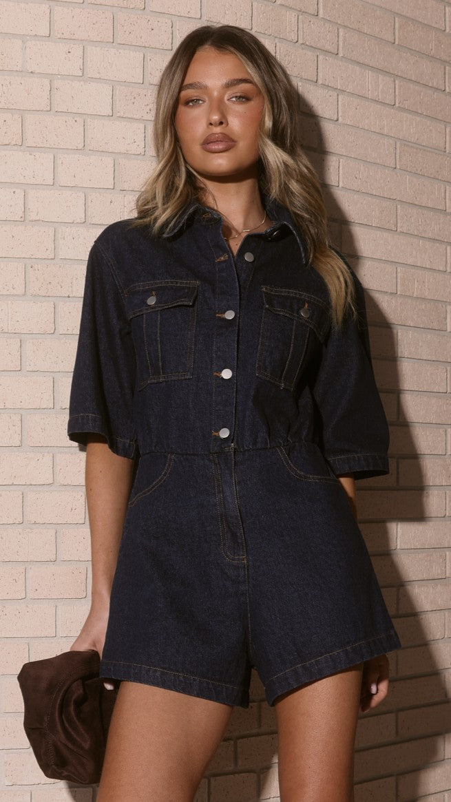 Rayla Denim Playsuit - Dark Blue
