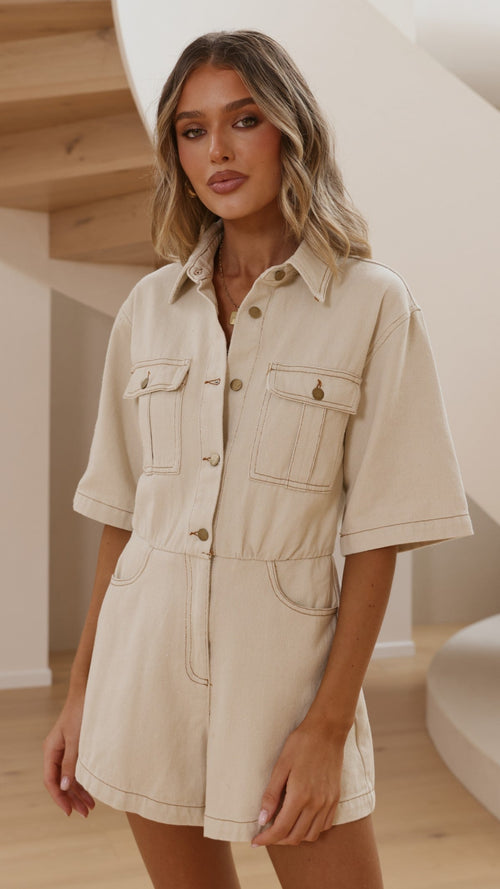 Rayla Denim Playsuit - Oat