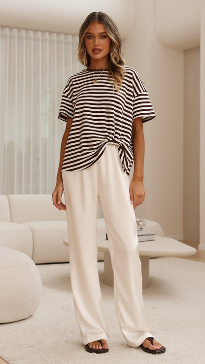 Clara Tee - Choc/White Stripe