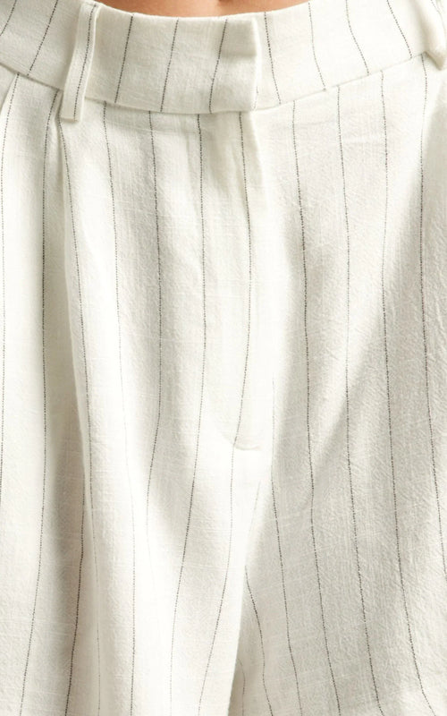 Manon Shorts - Linen Tailored Pinstripe Shorts in White