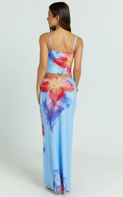 Lilly Maxi Skirt - Mesh Low Waist Skirt in Electric Orchid