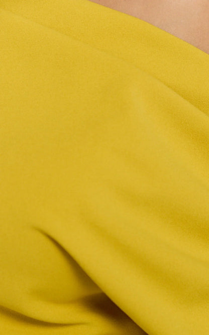 Nalfie Midi Dress - Tipped Shoulder Jersey Drape Dress in Mustard