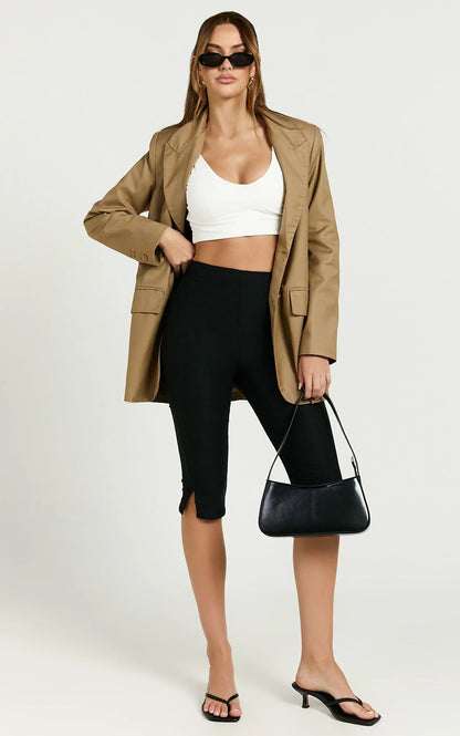 Melenda Pants - Tailored Side Split Capri Pants in Black