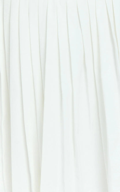 Nicolette Mini Dress - Square Neck Strappy Tie Shoulder Drop Waist Pleated Skirt Dress in Off White