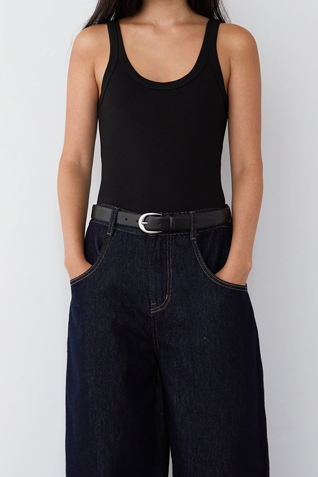 GENUINE LEATHER BRUSHED METAL BELT