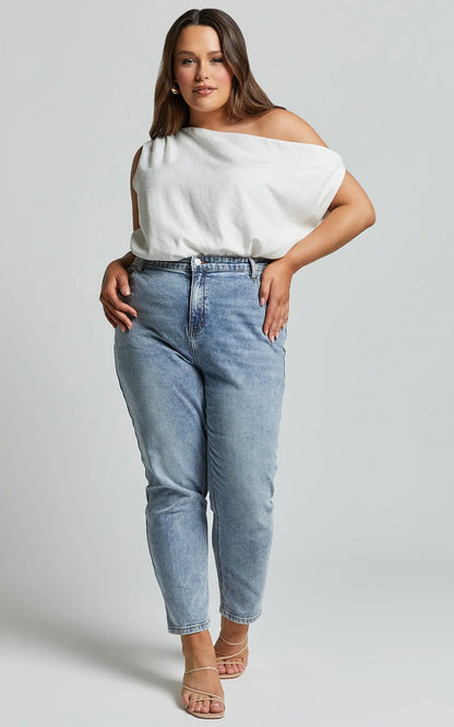Mabel Bodysuit - Asymmetrical Neckline One Shoulder in White