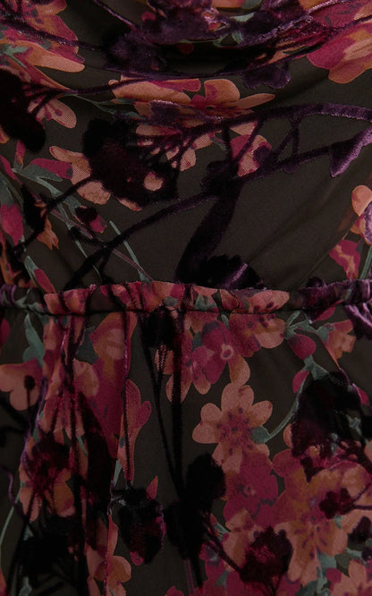 Mariana Mini Dress - Cowl Neck Drawstring Waist Slip Dress in Burn Out Floral