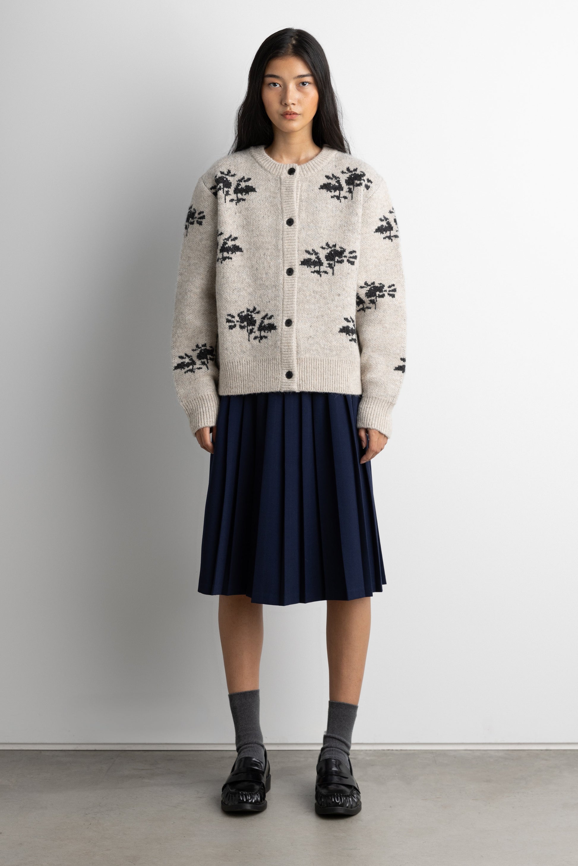 FLORAL JACQUARD WOOL BLEND CARDIGAN