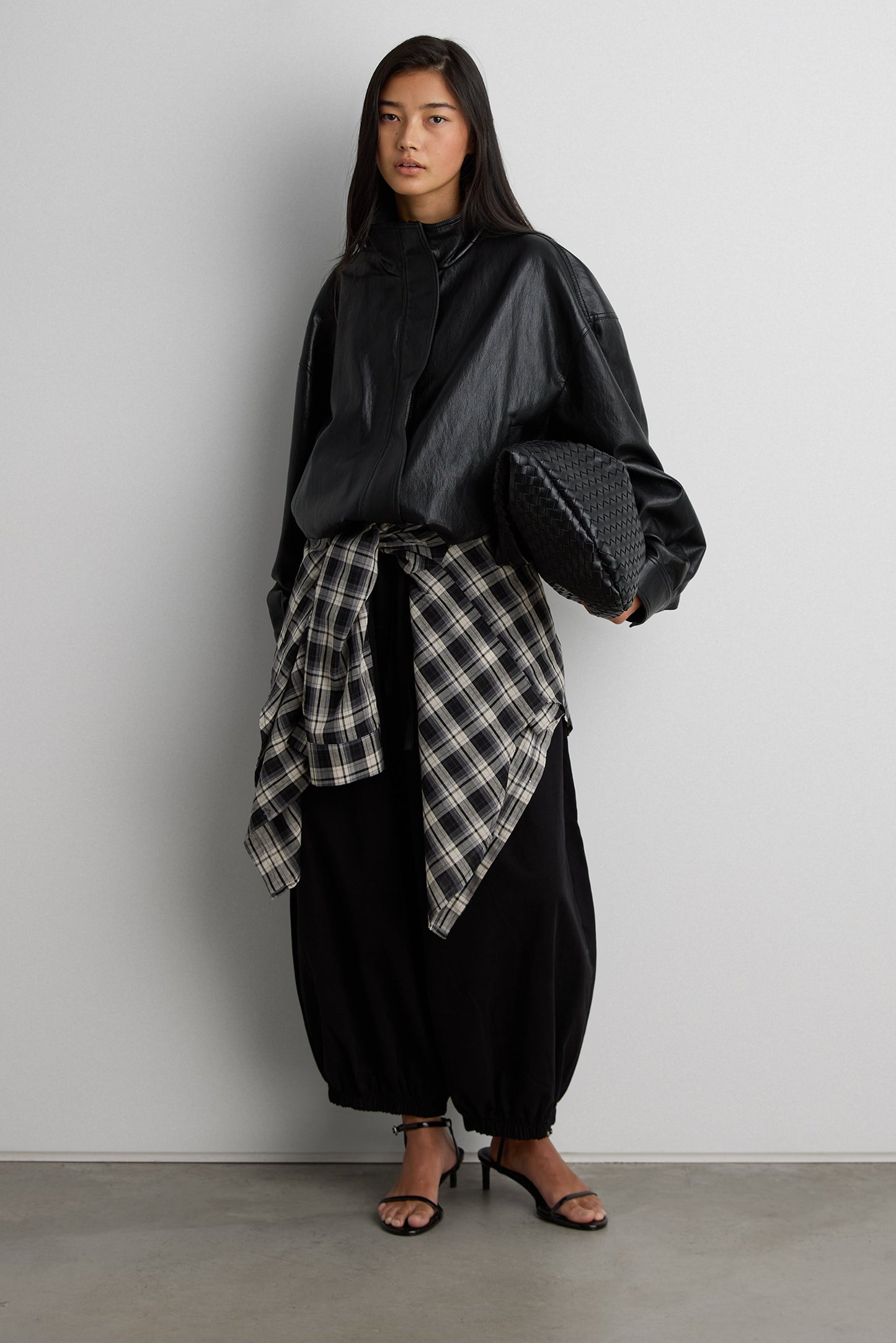 VEGAN LEATHER FUNNEL NECK JACKET