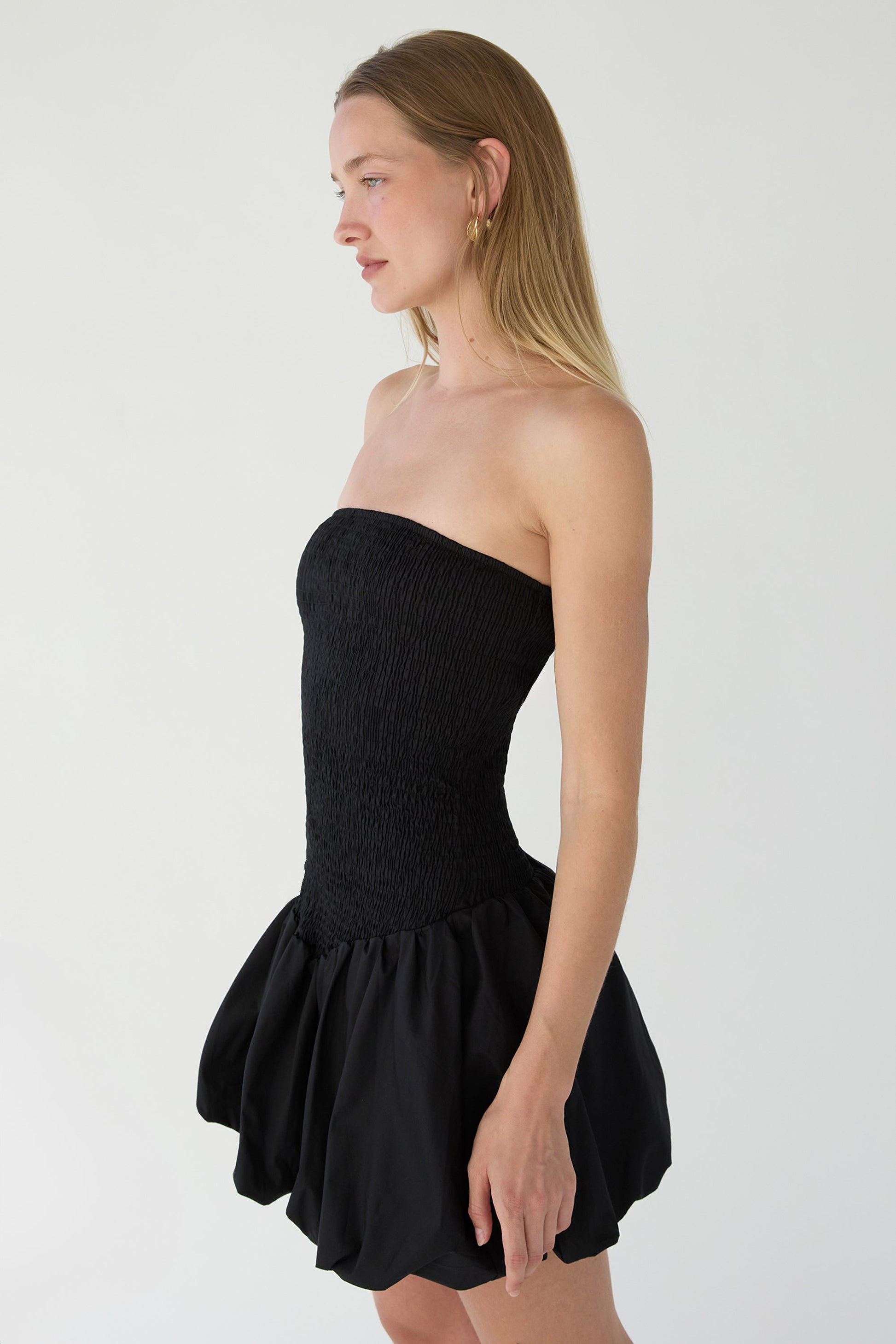 SMOCKED TUBE MINI DRESS