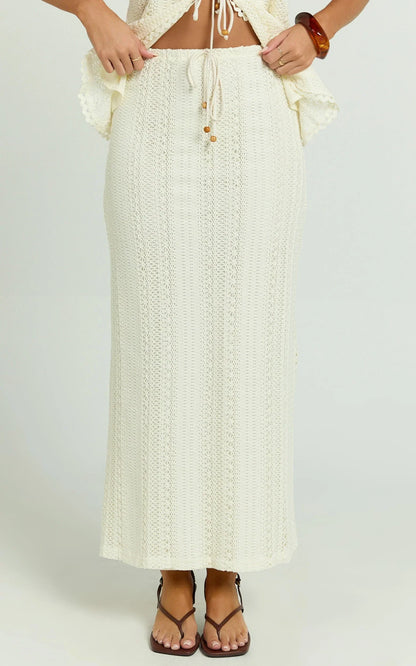 Mercedes Maxi Skirt - Crochet Tie Waist Skirt in Cream