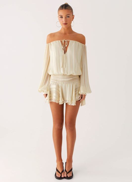 Eira Balloon Sleeve Mini Dress - Ivory