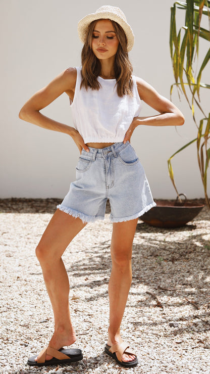 Aimee Linen Top - White