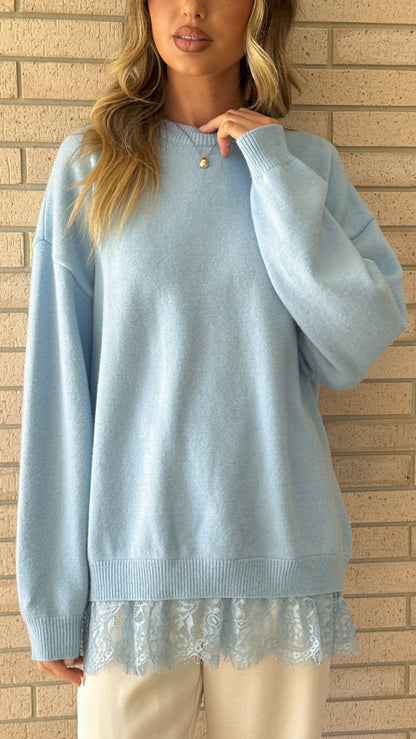 Stevie Lace Trim Sweater - Blue