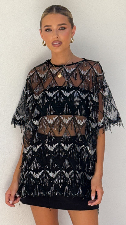 Lira Sequin Tee - Black