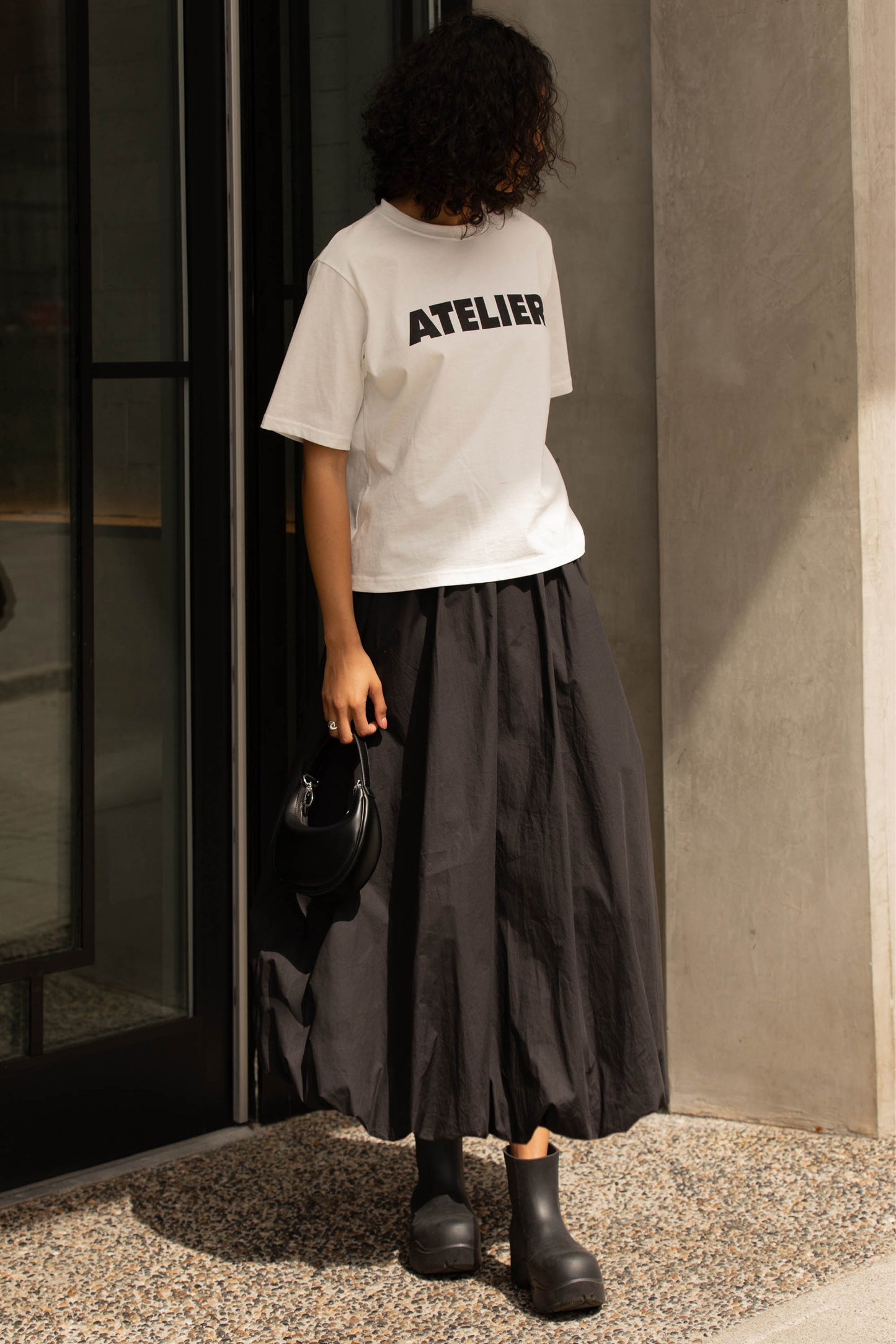 BUBBLE HEM MIDI SKIRT