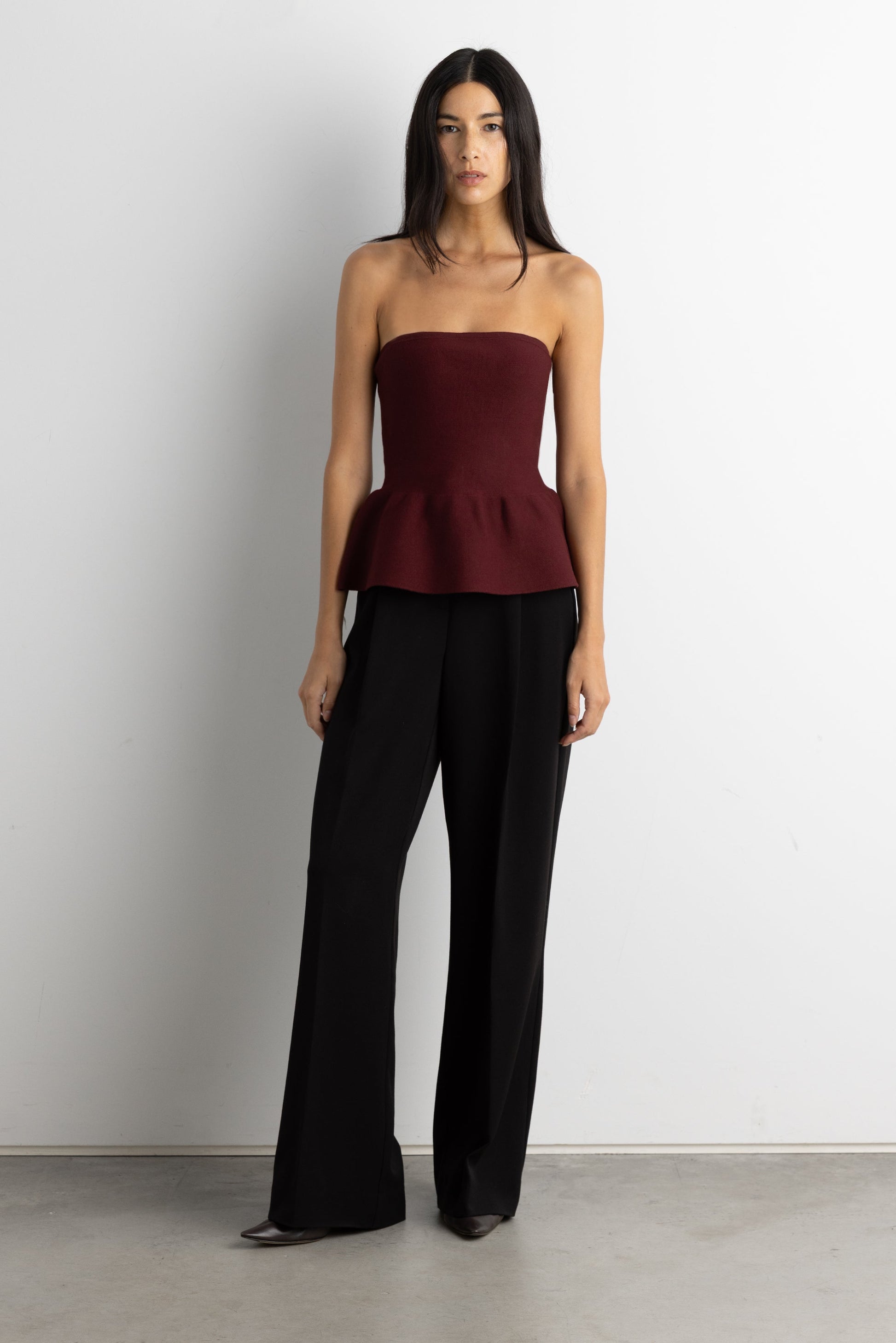 KNIT PEPLUM TUBE TOP
