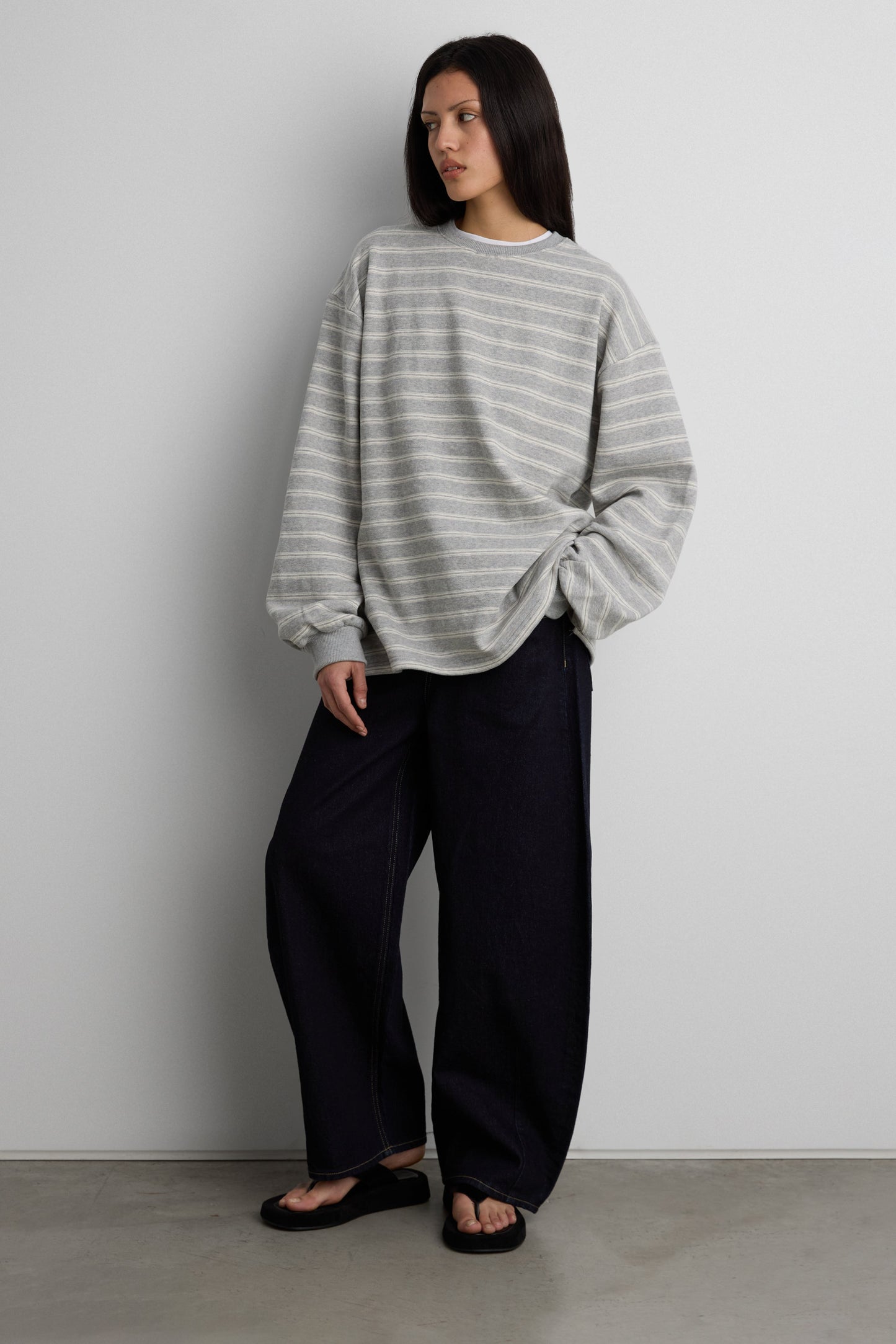 BRUSHED FLEECE STRIPED PULLOVER