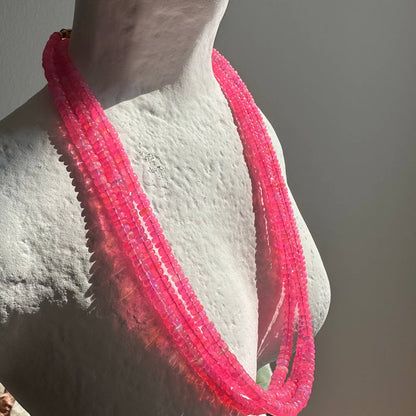 Anokhi Green Handmade Gemstone Necklace - Bright Neon Pink Opal