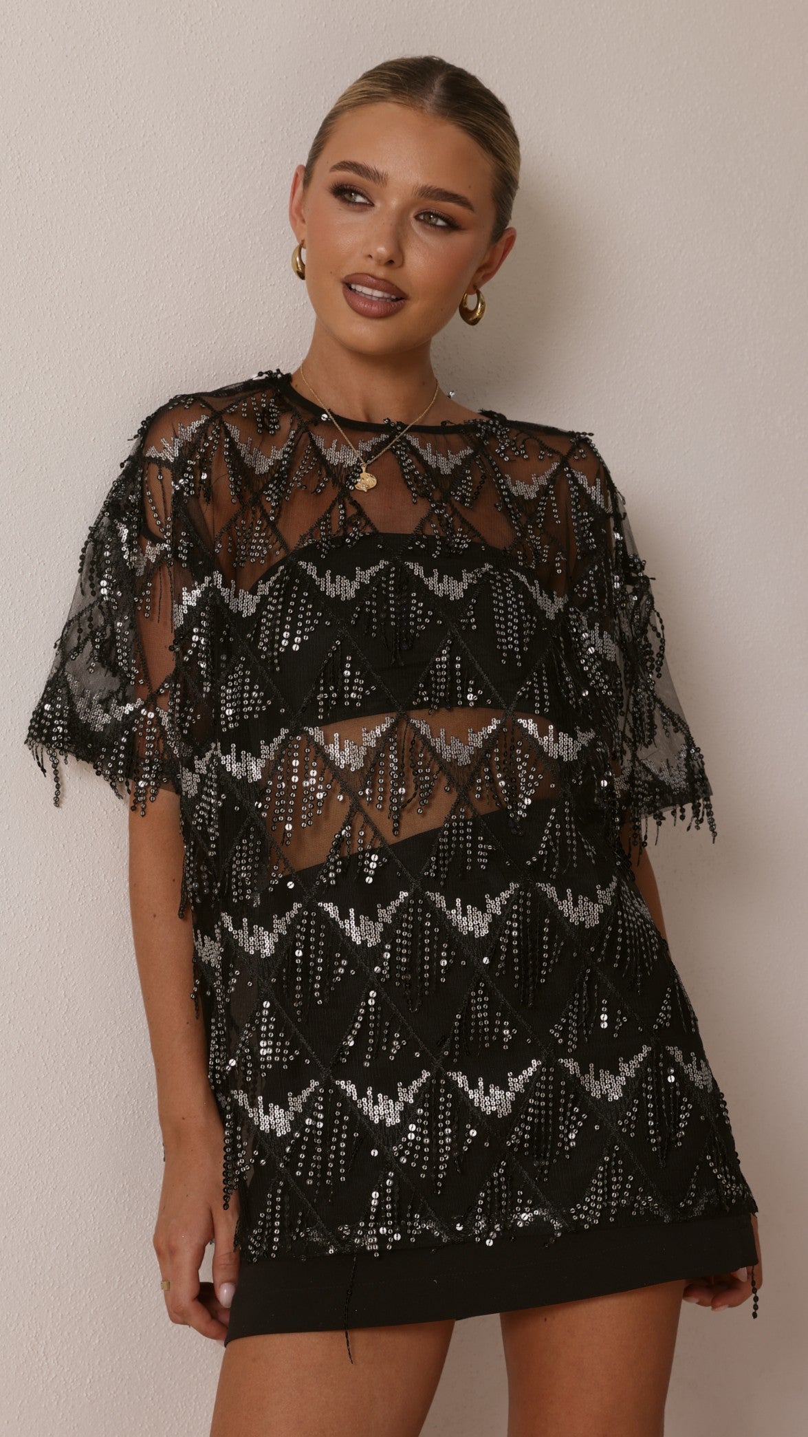 Lira Sequin Tee - Black