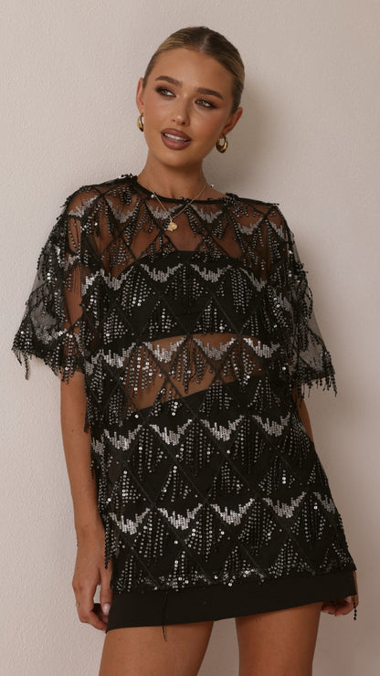 Lira Sequin Tee - Black