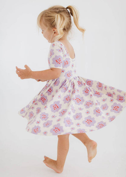 Good Apples Kids Short Sleeve Twirl Dress - Lavender Blooms