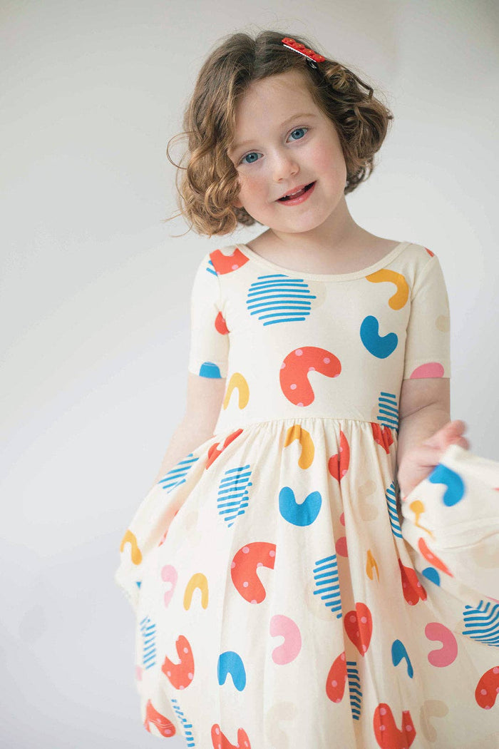 Good Apples Kids Short Sleeve Twirl Dress - Macaroni (Final Sale)