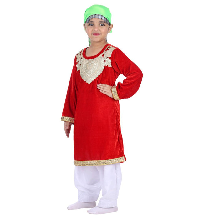 Kashmiri Traditional Costume Dress For Girls Indian States &amp; Folk dance Dresses For Kids - Red and White Suit