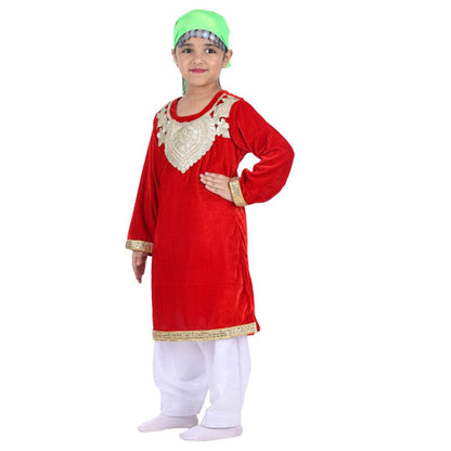 Kashmiri Traditional Costume Dress For Girls Indian States &amp; Folk dance Dresses For Kids - Red and White Suit
