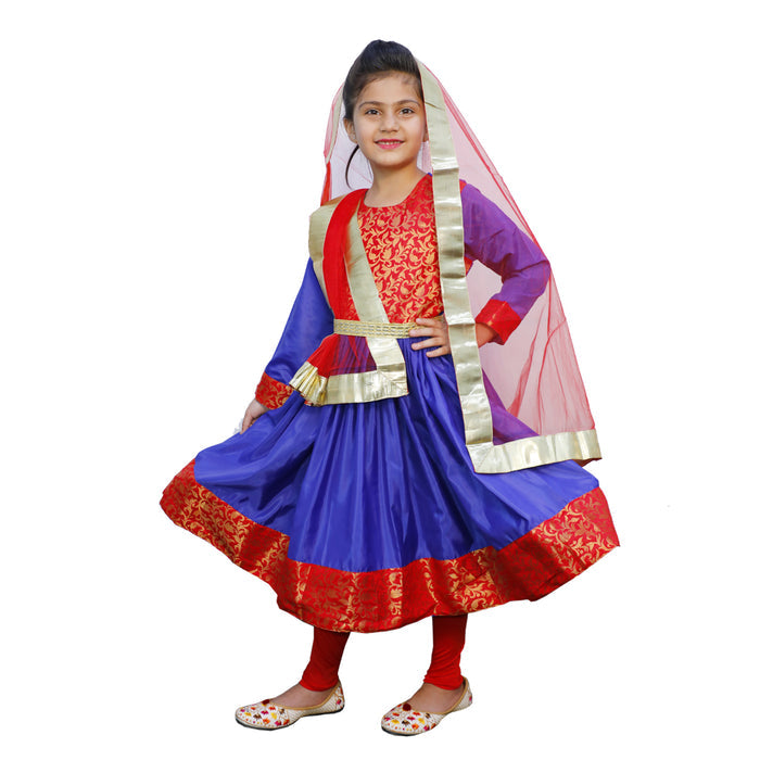 Kathak Costume Blue and Red Anarkali Dress IMC40000