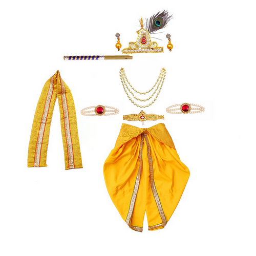 Krishna Dress for Baby Boy Kids Set of 10 Little Krishna Ji Kanha Janmasthmi Costume for Kids Yellow
