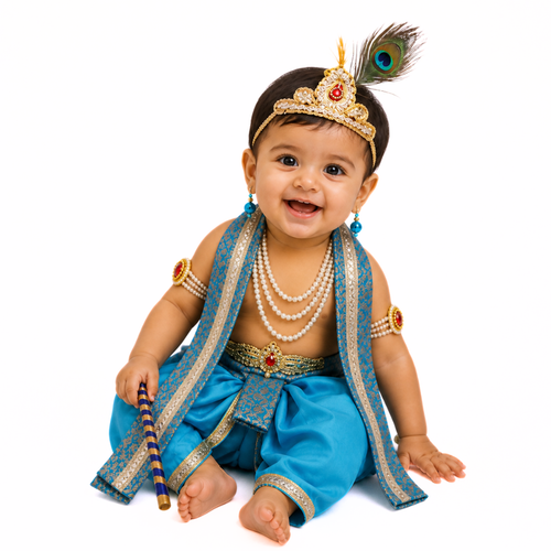 Krishna Dress for Baby Boy Kids Set of 10 Little Krishna Ji Kanha Janmasthmi Costume for Kids in Blue