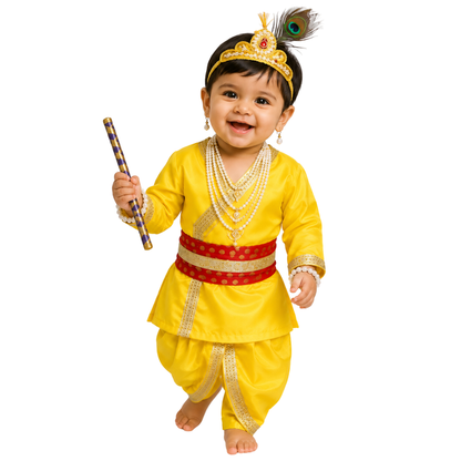 Krishna Dress for Baby Boy Kids Set of 10 Little Krishna Ji Kanha Janmasthmi Costume for Boys Kids (IMC20000-YYEELLOWW)