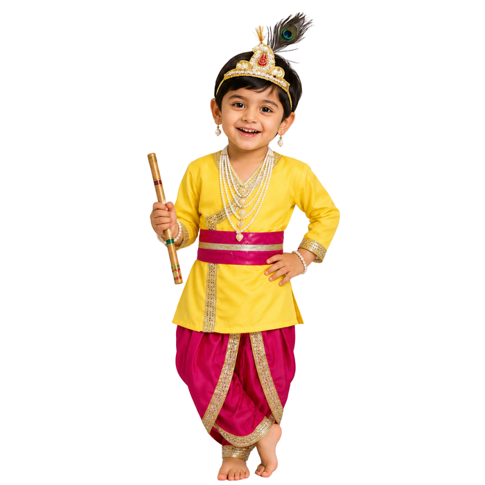Krishna Dress for Baby Boy Kids Set of 10 Little Krishna Ji Kanha Janmasthmi Costume (IMC20000-Mmagentaa)