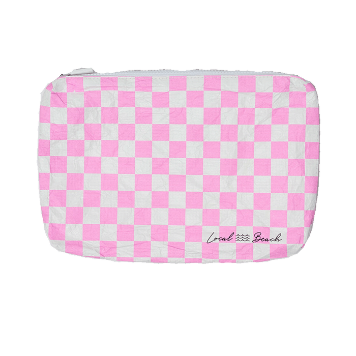 Local Beach Water Resistant Pouch - Pink Checker