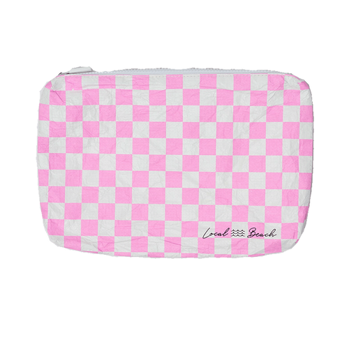 Local Beach Water Resistant Pouch - Pink Checker
