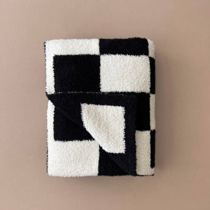 Lucky Panda Kids Baby Blanket - Checkered Plush Black