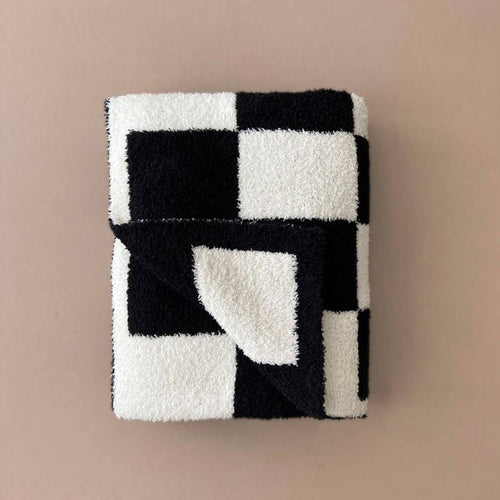 Lucky Panda Kids Baby Blanket - Checkered Plush Black