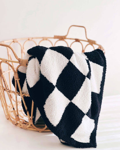 Lucky Panda Kids Baby Blanket - Checkered Plush Black