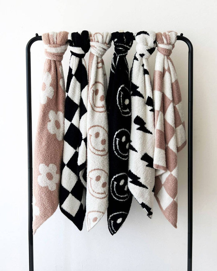 Lucky Panda Kids Baby Blanket - Checkered Plush Black