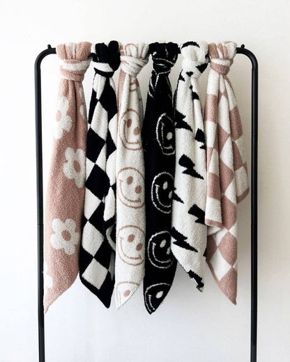 Lucky Panda Kids Baby Blanket - Checkered Plush Black