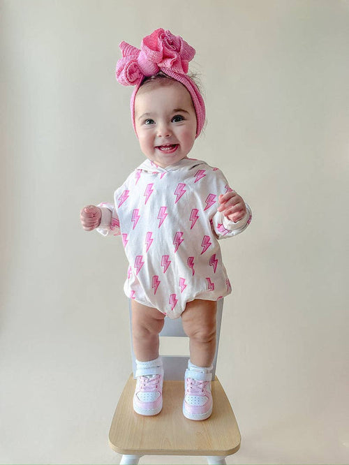 Lucky Panda Kids Hooded Bubble Romper - Pink Bolts (Final Sale)