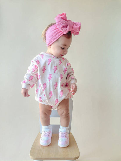 Lucky Panda Kids Hooded Bubble Romper - Pink Bolts (Final Sale)