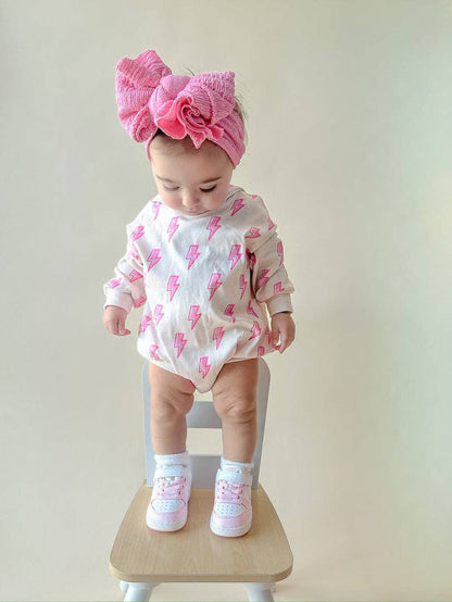 Lucky Panda Kids Hooded Bubble Romper - Pink Bolts (Final Sale)