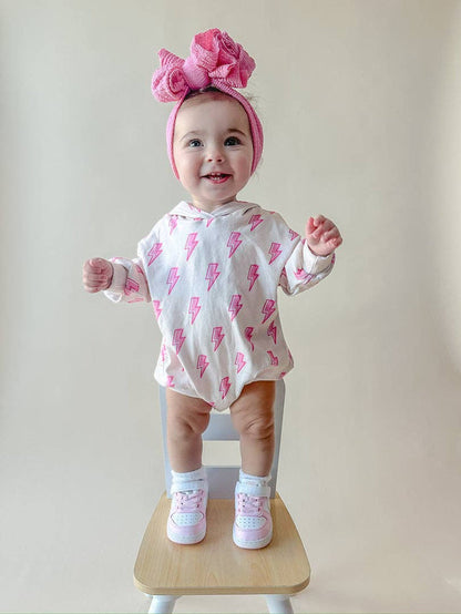 Lucky Panda Kids Hooded Bubble Romper - Pink Bolts (Final Sale)