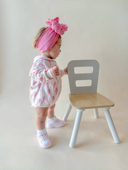 Lucky Panda Kids Hooded Bubble Romper - Pink Bolts (Final Sale)